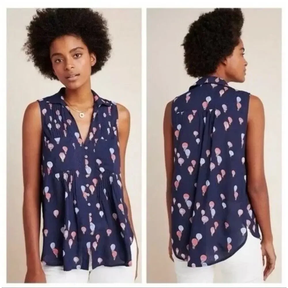 MAEVE BY ANTHROPOLOGIE SLEEVELESS NOVELTY PRINT HOT AIR BALLOON BLOUSE SZ XS - Picture 1 of 14
